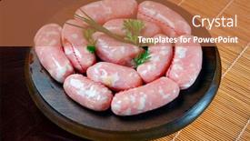  Presentation with food chicken - Presentation design consisting of chicken-sausage-in-slices background and a coral colored foreground