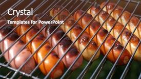  Presentation with sausages - PPT theme featuring chicken sausages on grill grid background and a tawny brown colored foreground