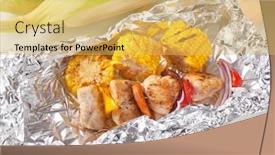  Presentation with kebab - Cool new PPT theme with chicken shish kebab and grilled corn backdrop and a yellow colored foreground