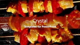  Presentation with bbq chicken - PPT layouts featuring chicken shish kebab on bbq grill in sauce on skewers with tomatoes and peppers background and a tawny brown colored foreground