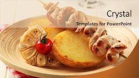  Presentation with roasted chicken - Beautiful presentation theme featuring chicken skewer on roasted potatoes backdrop and a lemonade colored foreground