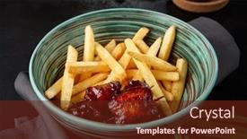  Presentation with junk food - Theme consisting of chicken-skewer-with-french-fries background and a tawny brown colored foreground