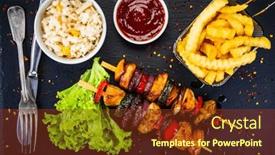  Presentation with grilled chicken - Presentation with chicken-skewers-grilled-meat background and a tawny brown colored foreground