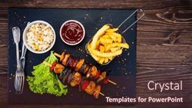  Presentation with grilled chicken - Slides with chicken-skewers-grilled-meat background and a tawny brown colored foreground