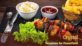  Presentation with grilled chicken - Presentation featuring chicken-skewers-grilled-meat background and a  colored foreground