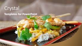  Presentation with rice - Colorful theme enhanced with chicken-skewers-with-rice backdrop and a gray colored foreground