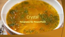  Presentation with noodles - Beautiful slide set featuring chicken soup with handmade noodles on chicken broth with seasonings and vegetables backdrop and a tawny brown colored foreground