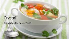  Presentation with soup - PPT theme featuring chicken soup with vegetables background and a soft green colored foreground