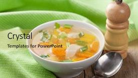  Presentation with soup - Presentation theme featuring chicken soup with vegetables background and a yellow colored foreground
