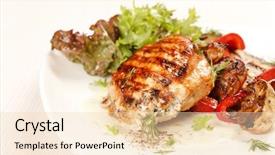  Presentation with steak - PPT theme consisting of chicken-steak-with-vegetables background and a lemonade colored foreground