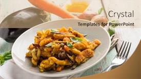  Presentation with carrots - Beautiful PPT theme featuring chicken-stewed-with-eggpalnts-carrots backdrop and a coral colored foreground