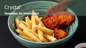  Presentation with junk food - Presentation theme enhanced with chicken-strips-with-french-fries background and a ocean colored foreground