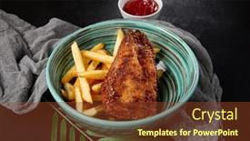  Presentation with chiken - Presentation theme featuring chicken-tenders-with-french-fries background and a tawny brown colored foreground