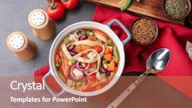  Presentation with tortilla - Amazing slide set having chicken tortilla soup with vegetables on kitchen table backdrop and a coral colored foreground