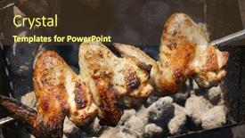  Presentation with roasted chicken - Colorful PPT theme enhanced with chicken wings and juicy roasted kebabs and on the barbecue backdrop and a tawny brown colored foreground