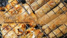  Presentation with charcoal - PPT theme enhanced with chicken-wings-and-shish-kebab background and a gold colored foreground