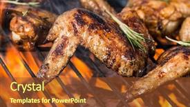  Presentation with barbecue - Beautiful PPT theme featuring chicken wings on barbecue grill backdrop and a tawny brown colored foreground