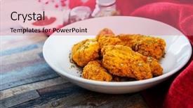  Presentation with cooking rotisserie chicken - Colorful slide deck enhanced with chicken wings spicy chicken wings backdrop and a coral colored foreground