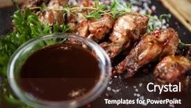  Presentation with barbecue - Beautiful slide deck featuring chicken wings with barbecue sauce served on a stone board backdrop and a wine colored foreground
