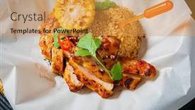  Presentation with corn - Presentation having chicken-with-couscouse-and-corn background and a yellow colored foreground