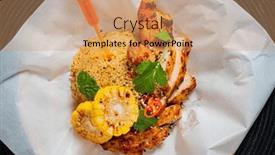  Presentation with corn - PPT layouts with chicken-with-couscouse-and-corn background and a coral colored foreground