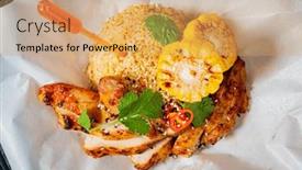  Presentation with corn - Presentation theme consisting of chicken-with-couscouse-and-corn background and a coral colored foreground