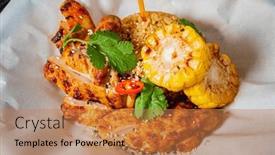  Presentation with corn - Presentation design with chicken-with-couscouse-and-corn background and a coral colored foreground