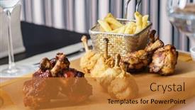  Presentation with french fries - Cool new PPT theme with chicken with french fries backdrop and a red colored foreground