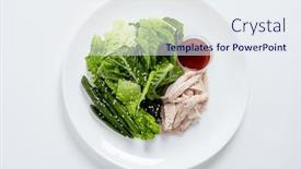  Presentation with lettuce - Presentation with chicken-with-green-lettuce-salad background and a sky blue colored foreground