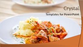  Presentation with salad - Audience pleasing PPT theme consisting of chicken-with-mashed-potatoes backdrop and a soft green colored foreground