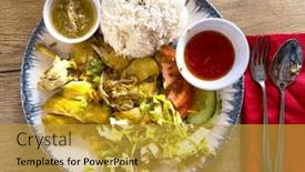  Presentation with rice - PPT theme having chicken-with-mustard-and-rice and a gold colored foreground