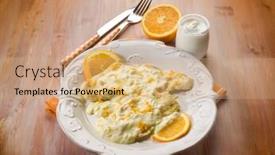  Presentation with yogurt - Beautiful PPT theme featuring chicken-with-orange-and-yogurt backdrop and a coral colored foreground