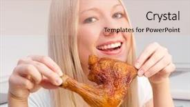  Presentation with eating - Amazing presentation design having chickenjoy - beautiful young blond woman eating backdrop and a lemonade colored foreground