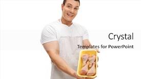  Presentation with butcher - Beautiful PPT layouts featuring chickenjoy - cheerful butcher holding a pack backdrop and a  colored foreground