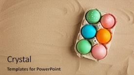  Presentation with box carton - PPT layouts having chickenjoy - colorful easter eggs in carton background and a coral colored foreground