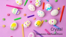 Presentation with easter - PPT theme with chickenjoy - composition with painted easter eggs background and a  colored foreground