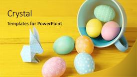  Presentation with easter bunny yellow spring flower - Amazing PPT layouts having chickenjoy - easter bunny with colorful eggs backdrop and a yellow colored foreground
