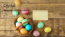  Presentation with easter - Amazing slide deck having chickenjoy - easter eggs on wooden background backdrop and a yellow colored foreground