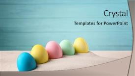 Presentation with blue aged wood sign - Slide set enhanced with chickenjoy - easter eggs with sand background and a light blue colored foreground