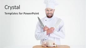  Presentation with cook chef - Slide deck with chickenjoy - portrait of a happy male background and a white colored foreground