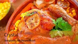  Presentation with green fresh food - Colorful PPT layouts enhanced with chickens fall - closeup photo of tasty baked backdrop and a gold colored foreground