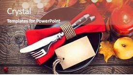  Presentation with dinner invitation - PPT theme featuring chickens fall - thanksgiving dinner thanksgiving wooden table background and a coral colored foreground