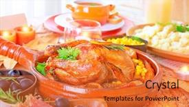  Presentation with thanksgiving dinner - Amazing PPT layouts having chickens fall - traditional thanksgiving family dinner backdrop and a red colored foreground