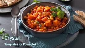  Presentation with chickpea - PPT layouts having sweet potato and chickpea curry with naan bread background and a ocean colored foreground