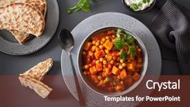  Presentation with chickpea - Theme enhanced with sweet potato and chickpea curry with naan bread background and a tawny brown colored foreground