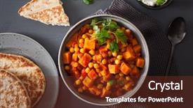  Presentation with chickpea - Slide deck featuring sweet potato and chickpea curry with naan bread background and a tawny brown colored foreground