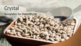  Presentation with beans - Amazing slide deck having chickpea plant - dried borlotti beans in wooden backdrop and a soft green colored foreground