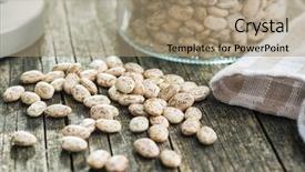  Presentation with old wooden table food - Presentation design enhanced with chickpea plant - dried borlotti beans on old background and a coral colored foreground