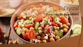  Presentation with chickpea - Audience pleasing slide deck consisting of chickpea-salad-with-tomato-cucumber backdrop and a coral colored foreground