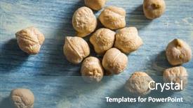  Presentation with blue eyes technology close up - Cool new PPT layouts with chickpeas close-up blue wooden backdrop and a  colored foreground